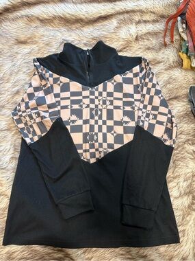 Black and Beige Patterned Pullover Hoodie